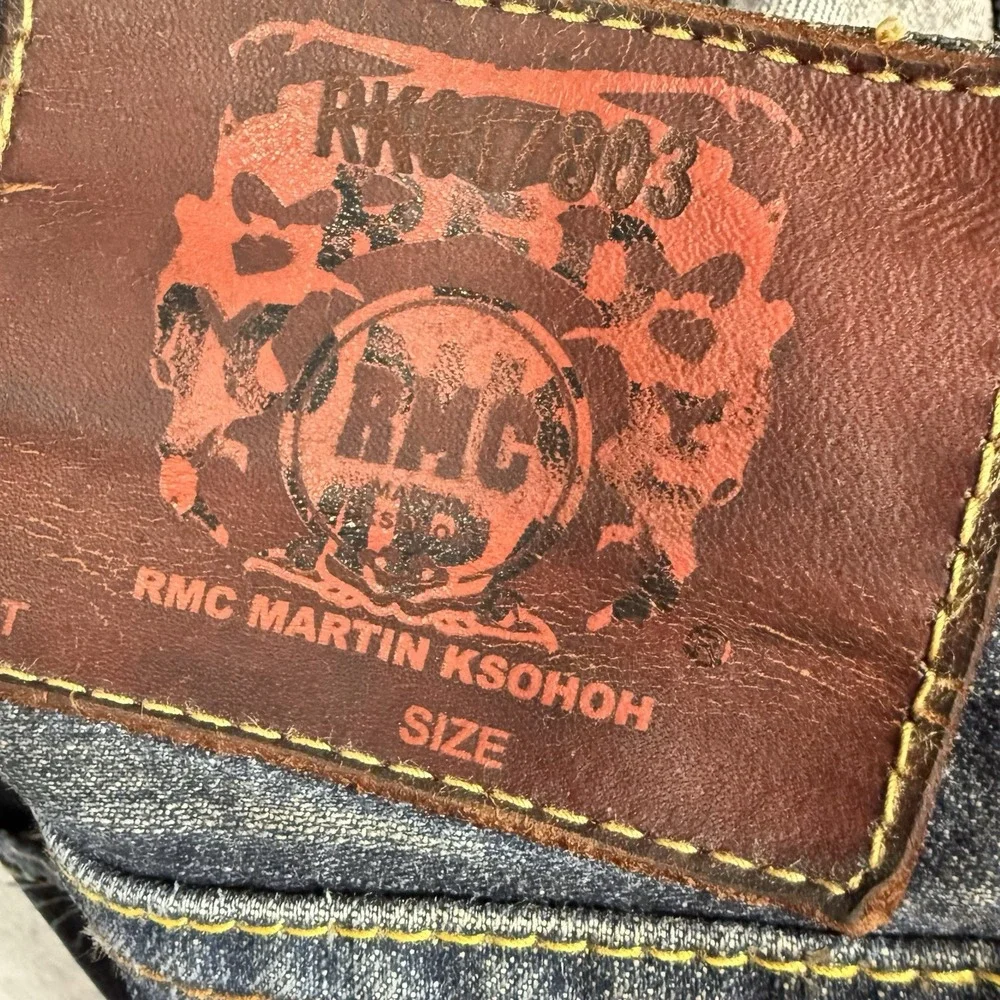 RMC Martin Ksohoh Red Monkey Company Mens Indigo Graphic Jeans Wave Logo 30x34